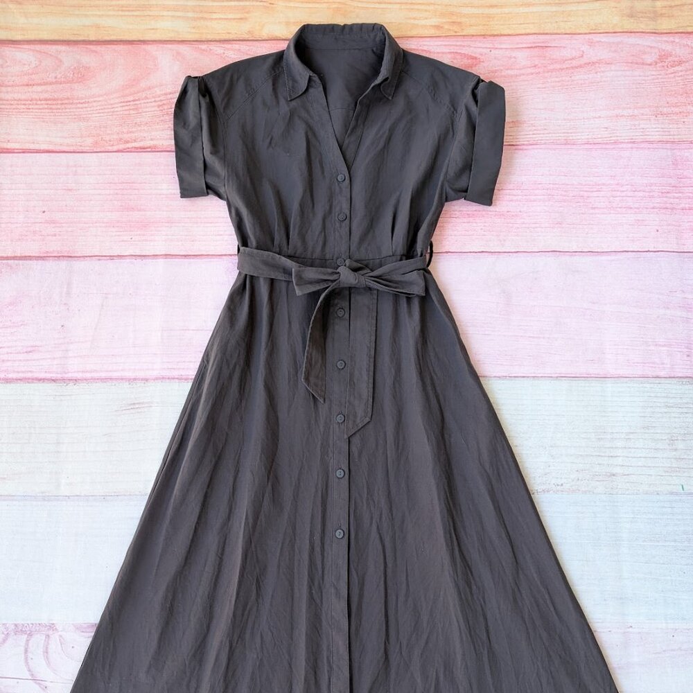 Brochu Walker The Fia Belted Cotton Blend Midi Shirt Dress M - Picture 3 of 8